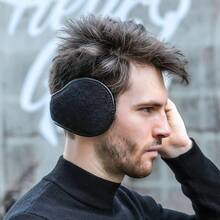 Men's Foldable Winter Earmuffs, Black Plush Warm Ear Muffs, Portable Windproof Ear Warmers For Outdoor Skiing Cycling - A - View 5