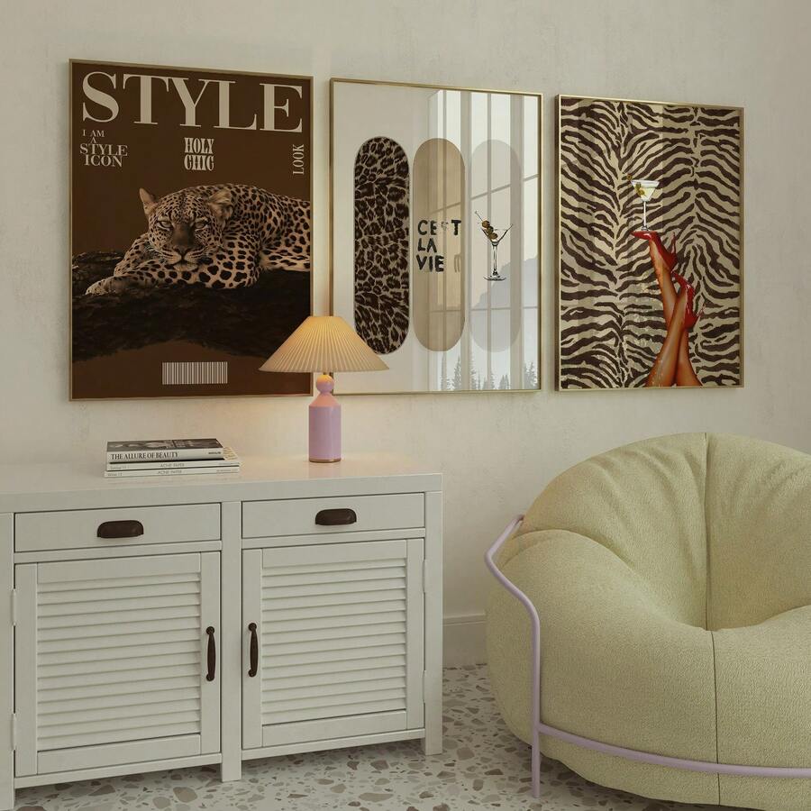 1/3pcs Frameless Brown Leopard Zebra Skateboard Y2K Wall Art Dorm Gift - Multi-color - View 1