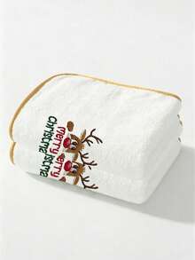 2pcs Christmas Coral Fleece Towels - Soft Absorbent Hand Towels - Exquisite Reindeer Embroidery Pattern With Gold Trim - Winter Holiday Bathroom Decor - Christmas Gift - Multicolor - View 12