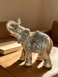 Vintage Elephant Figurine Decor Statue, Exquisite Bohemian Totem Pattern, Distressed Finish, Good Luck Decorative Sculpture, Suitable For Living Room, Bedroom, Office, Bookshelf, Desktop, Fireplace Mantel, Housewarming Gift Home Decor Accent - A - View 9