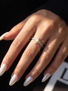 1pc Moissanite Ring, Fashionable Cross T-Shaped Design, Suitable For Women's Daily Wear And Special Occasions - Cross T Moissanite Ring - View 3