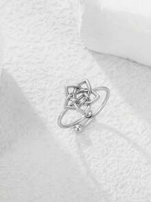 LIKGREAT 1pc Bohemian Vintage Floral Embossed Stainless Steel Adjustable Open Ring, Versatile Unisex Gift - Fashion Series - View 7