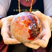 1pc Random Natural Carnelian Sphere - Red Agate Crystal Ball With Quartz Inclusions And Banding Patterns, Smooth Spherical Gemstone For Home Decor, - Multicolor - View 3