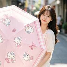 Miniso Payung Hello Kitty Automatic-FX, Tersedia dalam Motif Kotak-kotak, Trim Merah Muda, Trim Putih & Motif Penuh, Perlengkapan Hujan Kartun Lucu, Desain Ringan dan Portabel, Hadiah Menarik untuk Kolektor Hobi (1 buah) - MultiWarna - View 7