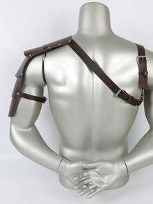 Medieval Viking PU Leather One Shoulder Armor, Vintage Layered Riveted Shoulder Guard, Unisex Nordic Warrior Knight Ranger LARP Renaissance Cosplay Halloween Costume Accessory - A - View 6