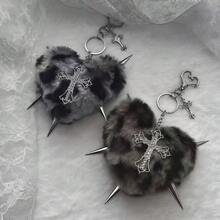 Gothic Spiked Heart Plush Keychain, Vintage Cross Bag Charm, Y2K Punk Bag Accessory, Fashion Accessory, Gift For Women And Girls - Multicolor - View 1