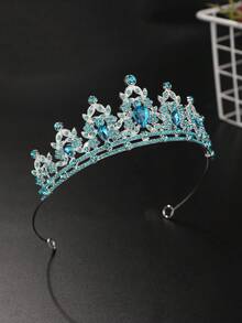 1pc Fashionable Exquisite Alloy Hair Crown, Suitable For Women's Wedding Party Hair Accessory - Baby Blue - View 3