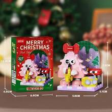 Christmas Theme Band Building Block Set, 4 Styles Including Santa Claus, Snowman, Christmas Tree Figures, With Guitar, Drum Set And Other Musical Instrument Accessories, Smooth Touch, Stress Relief Handmade Decor, Strong Holiday Atmosphere, Suitable As Christmas Gift, Desk Decoration, Fun DIY Assembly Toy - Multicolor - View 7