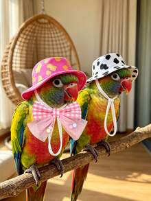 Mini Cowboy Hat With A Bow Tie (Bow Tie Style Sent At Random)-Suitable For Parrots And Small Animals. Features An Adjustable Strap; Ideal For Birds And Small Rodents. Perfect For Daily Photos And Costume Parties; For Year-Round Wear (Not Washable). - Black - View 2