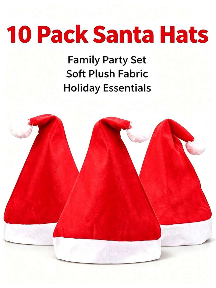 10pcs/5pcs/3pcs/2pcs/1pc Santa Claus Soft Wool Christmas Hat - Red, Machine Washable, Perfect For Holiday Parties And Decorations, Christmas Decor. Christmas Gift. Family Hat Suitable For Boys And Girls