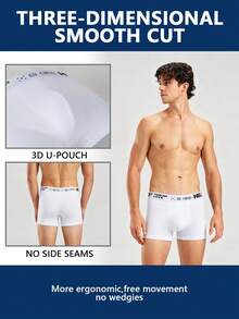 Norcotton 1pc Men's White Letter Waistband Pure Cotton Boxer Shorts - White - View 3