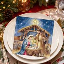 20pcs Christmas Nativity Party Napkins, Featuring Jesus Born In The Manger Under The Starry Night Sky, This Timeless Design Brings Peace, Blessing And Unity, Suitable For Christmas Parties, Holiday Celebrations, Christmas Table Decor - Christmas - View 10
