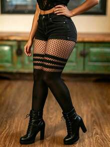 1/2 Pairs Fishnet Dance Socks, Plus Size, Sexy Cute Elegant, Suitable For Date Night And Daily Wear, Spring/Autumn - Multicolor - View 2