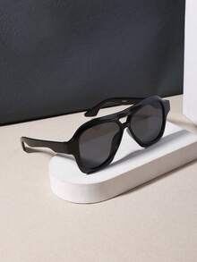 1 PC Men's Large Frame Aviator Fashion Glasses Double Beam PC Frame Solid Color Lens Casual Simple Light For Daily Street Travel Look With Glasses Box - Multicolor - View 7