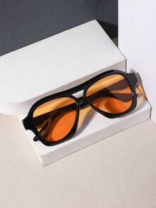 1 PC Men's Large Frame Aviator Fashion Glasses Double Beam PC Frame Solid Color Lens Casual Simple Light For Daily Street Travel Look With Glasses Box - Multicolor - View 12