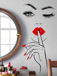 1 Sheet/2pcs Sexy Red Lip Girl Wall Sticker, Removable PVC Decal For Bedroom, Living Room, Vanity, Bathroom Decor - Multicolor - View 6