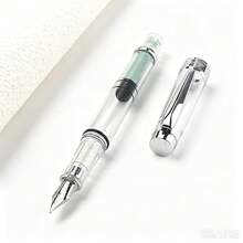 Transparent Piston Fountain Pen, Clear Acrylic Demonstrator Pen, Silver Metal Clip, Ink Reservoir Hand Writing Pen, Office School Stationery Gift For Calligraphy - 3008 - View 5