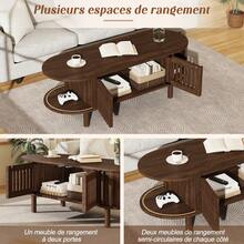 طاولة قهوة 100*40*38 سم مصنوعة من MDF، طاولة غرفة معيشة بيضاوية مع 2 باب شرائح وباب قابل للطي، أرجل من الخشب الصلب، سعة تحميل تصل إلى 30 كجم، طاولة قهوة مع تخزين لغرفة المعيشة، لون الجوز - لون خشب الجوز - مشاهدة 4