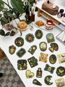 50Pcs Vintage Dark Forest Nature Stickers, Retro Bird Mushroom Wildlife Decals, Decorative Stickers For Journal Scrapbook Laptop Phone Case DIY Craft Gift Decor - Multicolor - View 3