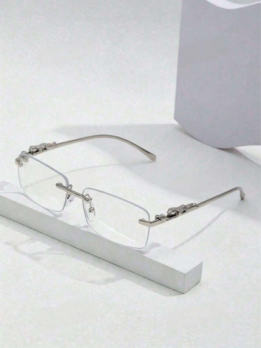 1 Pair Men's Fashionable High-End Luxury Panther Head Rimless Metal Glasses - Silver - View 1
