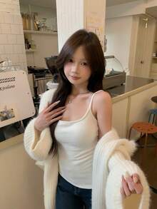 Women's Slim Fit Brushed Camisole Tank Top With Built-In Padding, Versatile Layering Piece For Autumn/Winter - White - View 5