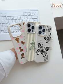 3pcs Colorful Printed Leather Texture TPU Shockproof Full Coverage Protective Phone Case Compatible With Apple 11/12/13/14/15/16/17 Pro Max - Multicolor - View 5