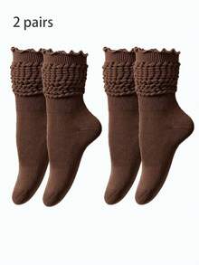 5/3/2/1 Pairs Thermal Lined Thickened Women's Autumn/Winter Knee-High Socks, Thick Soft Bottom, Warm Terry Socks, Mid-Calf Socks, Over-The-Knee Socks, Calf Socks, Loose Socks, Ruffle Socks, Indoor Fitness Yoga Socks, Solid Color Sports Dance Floor Socks, Comfortable And Breathable - Multicolor - View 14