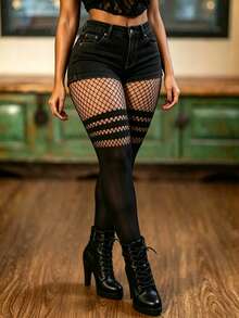 1/2 Pairs Fishnet Dance Socks, Plus Size, Sexy Cute Elegant, Suitable For Date Night And Daily Wear, Spring/Autumn - Multicolor - View 5