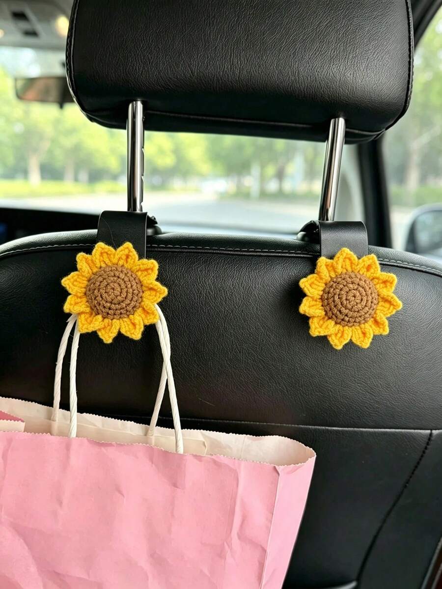 1pc/2pcs Car Seat Back Hook Multifunctional Sunflower Decor Car Storage Organizer - A - View 1