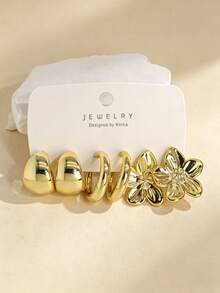 6/18pcs Fashion Elegant Floral Geometric Multicolor Gold Metal Earrings Set, Women's Fashion Earrings Set, Gift For Women - Gold - View 7