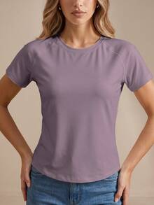 Soyun New Summer Mesh Short Sleeve, Suitable For Daily Casual, Outdoor Activities, Yoga And Fitness Sports - Purple - View 11