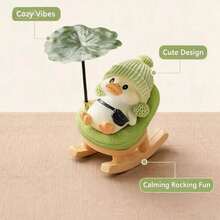yucen Cute Duck Car Ornament Office Desk Decor Stress Relief Healing Fun Desktop Figurine Tea Pet Rocking Chair Lotus Leaf Duck - A - View 11