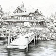 1 Adult Coloring Book, Tranquil Lakeside Cottage And Dream Home Landscape Coloring Book, Relaxing Art Activity, Beautiful Gift For Friends And Family - Cozy Home - View 10