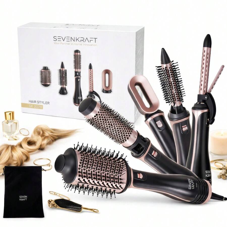 Adler 5-In-1 Hot Air Styler, Curling Dryer Brush Set, Multi Hair Styling Tool - 1200W, 5 Interchangeable Brushes, Cold Shot, 2 Temp Levels - EU E Type Plug(220-240V) - View 1