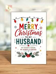 Romantic Christmas Greeting Card For Husband, Colorful Xmas Light Holly Design Holiday Card, Sweet Love Quote Season Card For Spouse - One Size Fits All - View 6