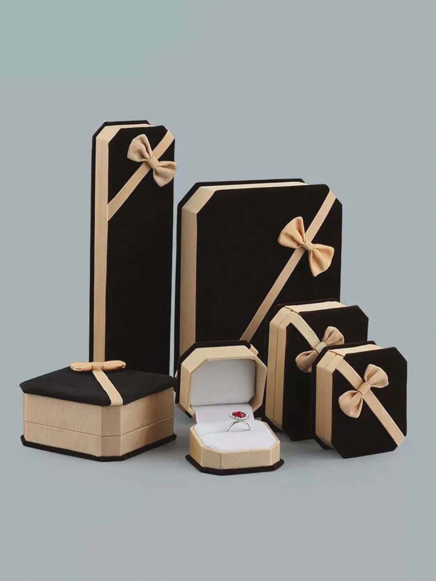1 Set Octagonal Velvet Jewelry Gift Box With Flip Lid, Empty Display Box For Rings, Necklaces, Bracelets, Holiday Gift Packaging, Ideal Decoration For Halloween And Christmas Jewelry - Bow Jewelry Box - View 1