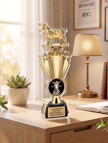 1pc Personalized GOAT Acrylic Trophy Award, Custom Photo And Text Golden Goat Champion Cup With Star Decor, Funny Greatest Of All Time Recognition Prize For Sports Game, Office Team Award, Competition Souvenir Gift - Multicolor - View 2