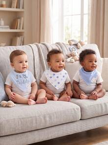 momscare 6pcs Baby Bibs, Soft Absorbent Baby Drool Bibs, Suitable For Daily Use - Cute Animal Design Exquisite Embroidered Baby Triangle Bibs - Multicolor - View 3