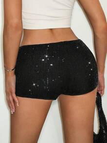 Dirp Noir Women's Sexy Ultra Short Low Waist Sequin Shorts, Suitable For Back To School Party, Bar, Street Style, Commute, Date - Black - View 9