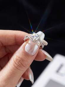 1 buah Cincin Moissanite, Cincin Unik 1CT Berongga dengan 6 Cakar, Ideal untuk Pesta dan Pemakaian Sehari-hari Wanita - Cincin Moissanite Berongga - 1CT - View 3