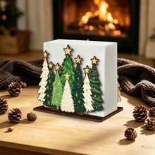 1pc Christmas Wooden Napkin Holder, Five Geen And Three White Christmas Tree Tabletop Napkin Dispenser, Xmas Holiday Dinner Table Decor, Festive Home Kitchen Party Decoration Christmas Gift - Christmas Tree - View 5