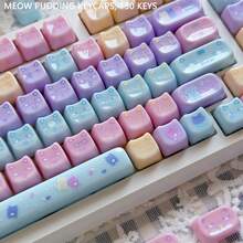 Keycaps Meow Pudding Kepala Kucing Lucu Berlapis Glasir Sangat Menarik PBT Lima Sisi Dye-Sublimation MOA Kompatibel Dengan Keyboard Mekanik - View 3