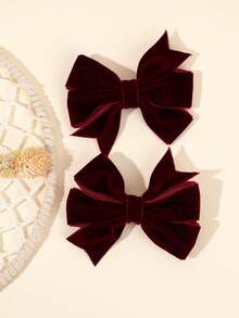 2/8pcs Christmas Velvet Hair Bow Clips For Girls,Minimalist Solid Color Bow Hair Barrettes,Fall Winter Christmas Holiday Hair Accessories Gift For Kid - Multicolor - View 3