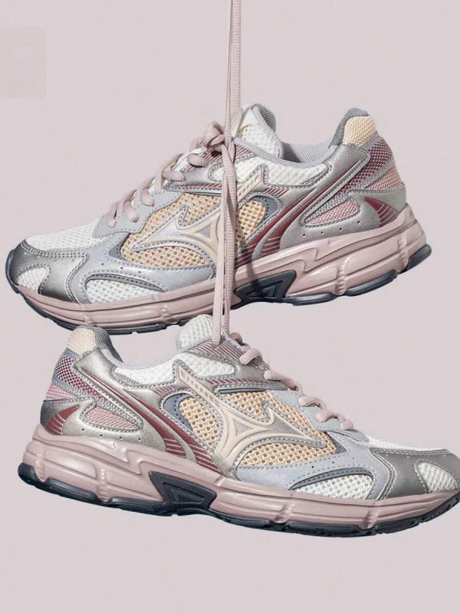 Mizuno 新款 SPEED 2K 緩震透氣網布多功能休閒跑步鞋 中性款 - 白灰色/粉色 - 查看 1