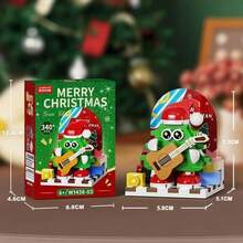 Christmas Theme Band Building Block Set, 4 Styles Including Santa Claus, Snowman, Christmas Tree Figures, With Guitar, Drum Set And Other Musical Instrument Accessories, Smooth Touch, Stress Relief Handmade Decor, Strong Holiday Atmosphere, Suitable As Christmas Gift, Desk Decoration, Fun DIY Assembly Toy - Multicolor - View 9