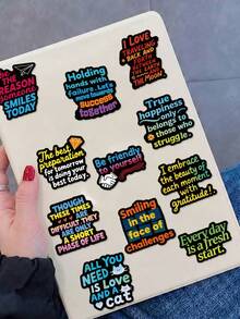 50Pcs Aesthetic Positive Affirmation Text Stickers, Bold Color Inspirational Slogan Pattern Stickers, DIY Craft Stickers For Phone Case & Planner Decoration - Multicolor - View 5