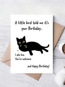 1pc Funny Birthday Card For Cat Lover, Friend, Coworker – Black Cat Cartoon Illustration, Birthday Humor, Thickened, With Envelope - A - View 10