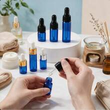 Bộ 1 5 10 chai thủy tinh xanh có ống nhỏ giọt 2ml 3ml 5ml chống ánh sáng, bình đựng cầm tay có thể nạp lại cho tinh dầu, nước hoa, serum, dùng du lịch, làm đẹp và salon - Xem 1