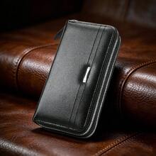 Men's Long PU Leather Clutch Wallet, Zipper Phone Wallet, Large Business Handbag, Multi-Card Slot Card Holder Wallet, Leather Clutch Bag, Large Capacity Business Handbag, Phone Card Slot Storage Box, Coin Purse, Men's Wallet, Long Wallet - Black - View 2