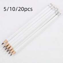 5/10/20pcs Simple White Round Pencils With Eraser, Pre-Sharpened, Suitable For Learning, Office And Practice Use - Multicolor - View 9